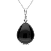 00157657 C W Sellors Sterling Silver Whitby Jet Glass Pear Shaped Locket, P3299.