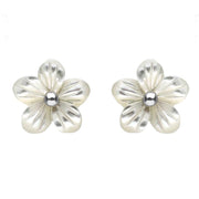 00126555 C W Sellors Sterling Silver White Mother of Pearl Large Tuberose Pansy Stud Earrings, E2153.