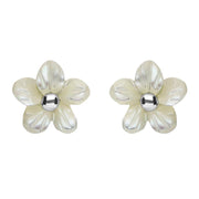 00126556 C W Sellors Sterling Silver White Mother of Pearl Tuberose Pansy Stud Earrings, E2152.