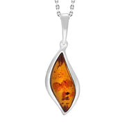 C W Sellors Sterling Silver Amber Leaf Shaped Domed Necklace, P1984