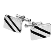 00025607 C W Sellors Sterling Silver Whitby Jet Oblong Slither Cufflinks, CL237.