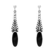 00073783 C W Sellors Sterling Silver Whitby Jet Tapered Flute Drop Earrings, E089.