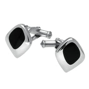00025621 C W Sellors Sterling Silver Whitby Jet Freeform Square Cufflinks, CL276.