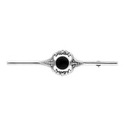 00022858 C W Sellors Sterling Silver Whitby Jet Round Bar Brooch, M050.