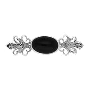 00022919 C W Sellors Sterling Silver Whitby Jet Small Engraved Brooch, M106.