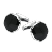 00025643 C W Sellors Sterling Silver Whitby Jet Octagon Shaped Cufflinks, CL414.