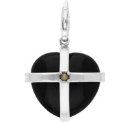 Whitby Jet Charm Cross Heart With Marcasite Large Silver G779
