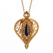 Yellow Gold Vermeil Blue Goldstone Flore Filigree Small Necklace P2338C