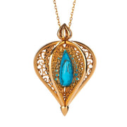 Yellow Gold Vermeil Turquoise Flore Filigree Droplet Necklace P2330C.
