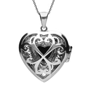 Silver Whitby Jet Marcasite Large Heart Locket Necklace back