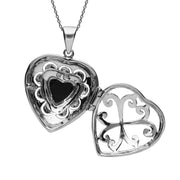 Silver Whitby Jet Marcasite Large Heart Locket Necklace open