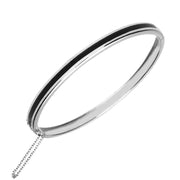 Silver Whitby Jet Channel Set Hinged Bangle B301
