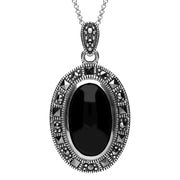 00045600 C W Sellors Sterling Silver Whitby Jet and Marcasite Beaded Edge Necklace. P2138.