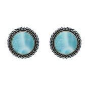 Sterling Silver 18ct Yellow Gold Larimar Foxtail Round Stud Earrings, E1456