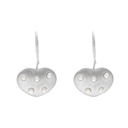 Sterling Silver Freshwater Pearl Brushed Heart Drop Earrings D E1208.