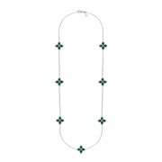 Sterling Silver Malachite Bloom Long Flower Ball Edge Necklace N1157