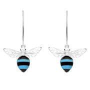 Sterling Silver Turquoise Whitby Jet Bee Small Hook Earrings, E2438.