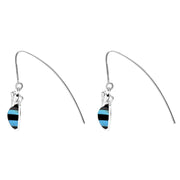 Sterling Silver Turquoise Whitby Jet Bee Small Hook Earrings
