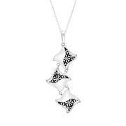 Sterling Silver Whitby Jet Reversible Filigree Tri Square Gothic Pendant Necklace, P2053C.
