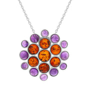 Sterling Silver Amber Amethyst Bubble Hexagon Necklace, P1447.