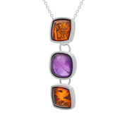 Sterling Silver Amber Amethyst Three Cushion Drop Necklace, P1619C_AMB_2.