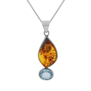 Sterling Silver Amber Blue Topaz Marquise Drop Necklace, PUNQ0001106.