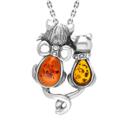 Sterling Silver Amber Cat Necklace, P3414.