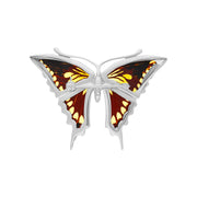 Sterling Silver Amber Large Butterfly Brooch