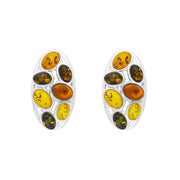 Sterling Silver Amber Multi Stone Oval Earrings D, E754.