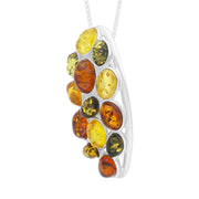 Sterling Silver Amber Multi Stone Oval Necklace D