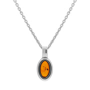 Sterling Silver Amber Oval Fixed Bale Necklace, P1997.