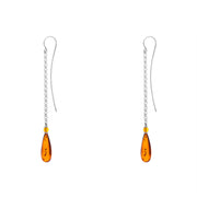 Sterling Silver Amber Pear Shaped Chain Drop Earrings, E1527_2.