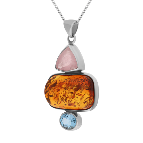 Amber and 2025 rose quartz necklace