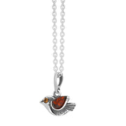 Sterling Silver Amber Small Bird Necklace D