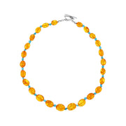 Sterling Silver Amber Turquoise Beaded Necklet, AMBER_TUR45.