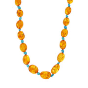 Sterling Silver Amber Turquoise Beaded Necklet, AMBER_TUR45_2.