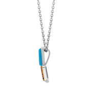 Sterling Silver Amber Turquoise Oblong Two Stone Necklace, P1490_2.