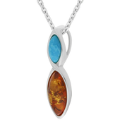 Sterling Silver Amber Turquoise Two Stone Marquise Necklace P1379_2