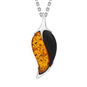 Sterling Silver Amber Whitby Jet Double Stone Leaf Necklace, P2002
