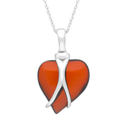 Sterling Silver Amber Wire Wrapped Heart Pendant Necklace, P1648.