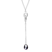 Sterling Silver Black Pearl Double Oval Drop Necklace, N695.