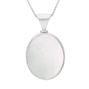 Sterling Silver Blue John Mother of Pearl Queens Jubilee Hallmark Double Sided Oval Necklace, P147_JFH