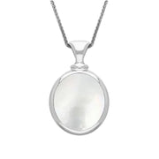 Sterling Silver Blue John White Mother Of Pearl Small Double Sided Oval Fob Necklace, P219.