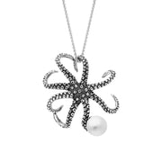 Sterling Silver Freshwater Pearl Bead Octopus Necklace, P3410.