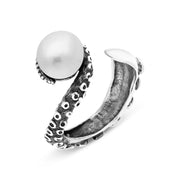 Sterling Silver Freshwater Pearl Bead Swirl Tentacle Ring, R1184.