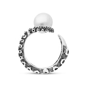 Sterling Silver Freshwater Pearl Bead Swirl Tentacle Ring