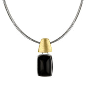 Sterling Silver Gold Plated Whitby Jet Oblong Necklace D N573.
