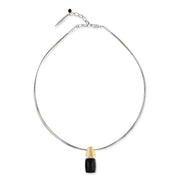 Sterling Silver Gold Plated Whitby Jet Oblong Necklace D
