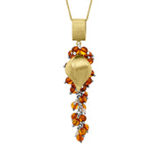 Sterling Silver Gold Plated Amber Freshwater Pearl Pendant Necklace D PUNQ0000298.