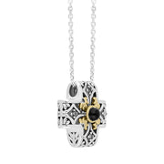 Sterling Silver Whitby Jet Ornate Flower Cross Necklace D
